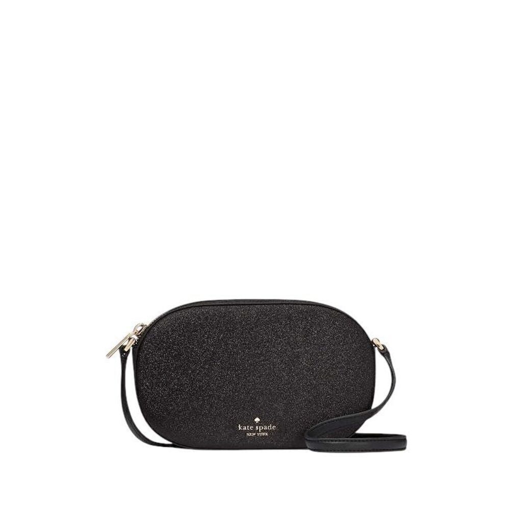 Kate spade Glimmer Oval Camera Bag crossbody purse black glitter new